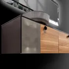 Závěsná koupelnová skříňka 160 cm z tvrzeného skla 8 mm a evropského dubu - Excelsior Viadurini