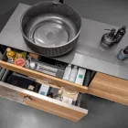 Závěsná koupelnová skříňka 160 cm z tvrzeného skla 8 mm a evropského dubu - Excelsior Viadurini