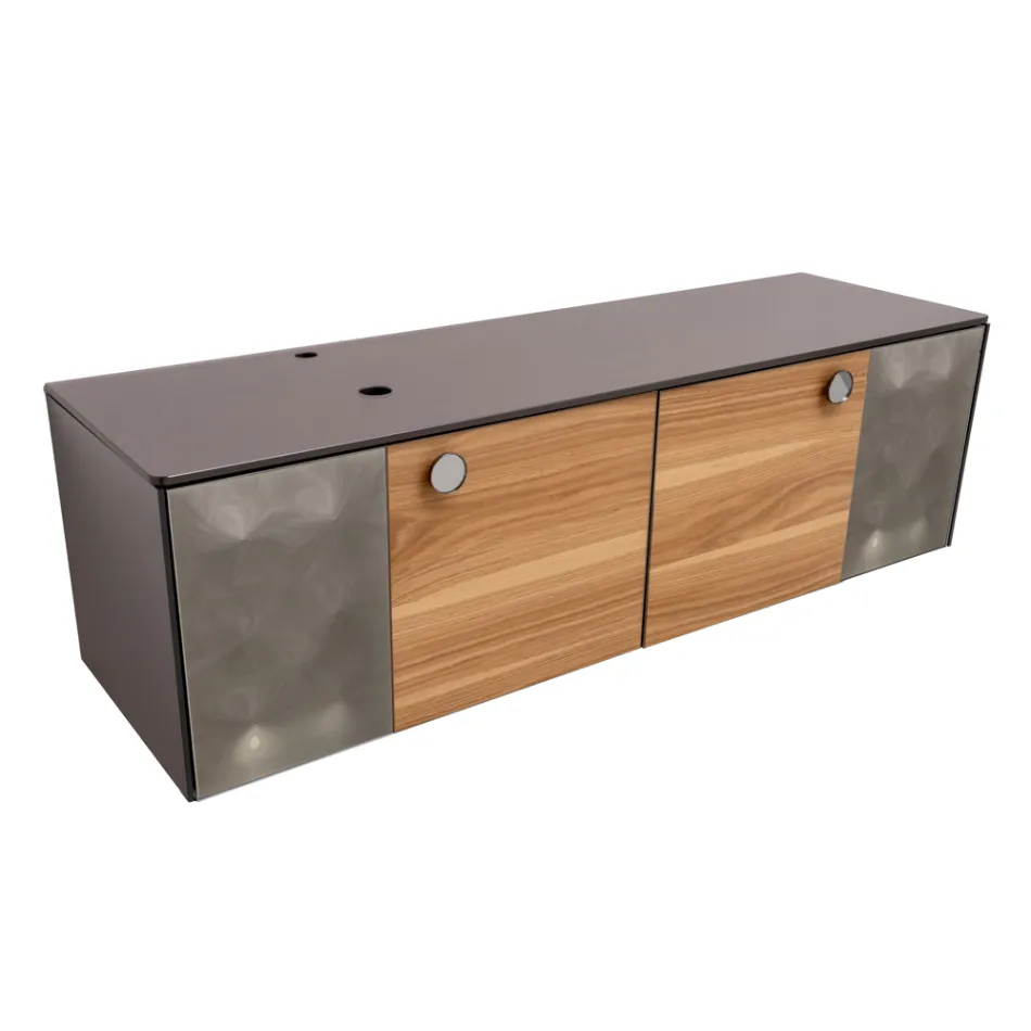 Závěsná koupelnová skříňka 160 cm z tvrzeného skla 8 mm a evropského dubu - Excelsior Viadurini