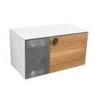 Závěsná koupelnová skříňka 80 cm z tvrzeného skla 8 mm a evropského dubu - Excelsior Viadurini