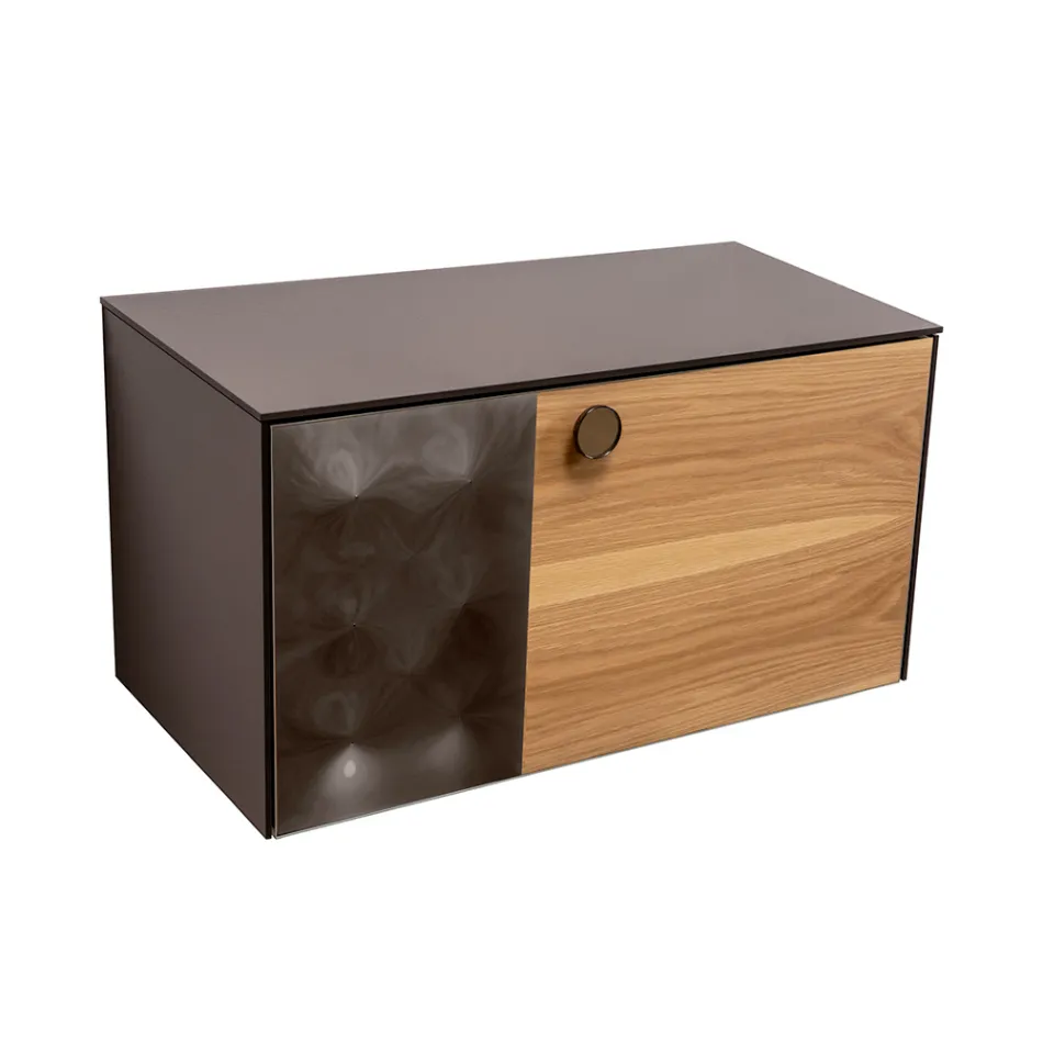 Závěsná koupelnová skříňka 80 cm z tvrzeného skla 8 mm a evropského dubu - Excelsior Viadurini