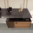 Závěsná koupelnová skříňka 80 cm z tvrzeného skla 8 mm a evropského dubu - Excelsior Viadurini