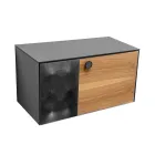 Závěsná koupelnová skříňka 80 cm z tvrzeného skla 8 mm a evropského dubu - Excelsior Viadurini