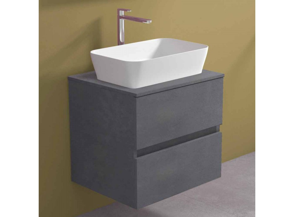 Závěsná koupelnová skříňka s obdélníkovým umyvadlem na desku, moderní design - Dumbo Viadurini