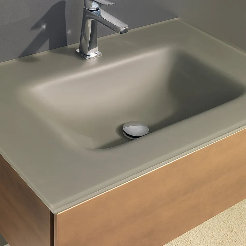 Závěsná koupelnová skříňka se zrcadlem z kovu, dřeva a luxusního křišťálu - Renga Viadurini