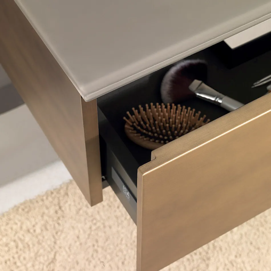 Závěsná koupelnová skříňka se zrcadlem z kovu, dřeva a luxusního křišťálu - Renga Viadurini