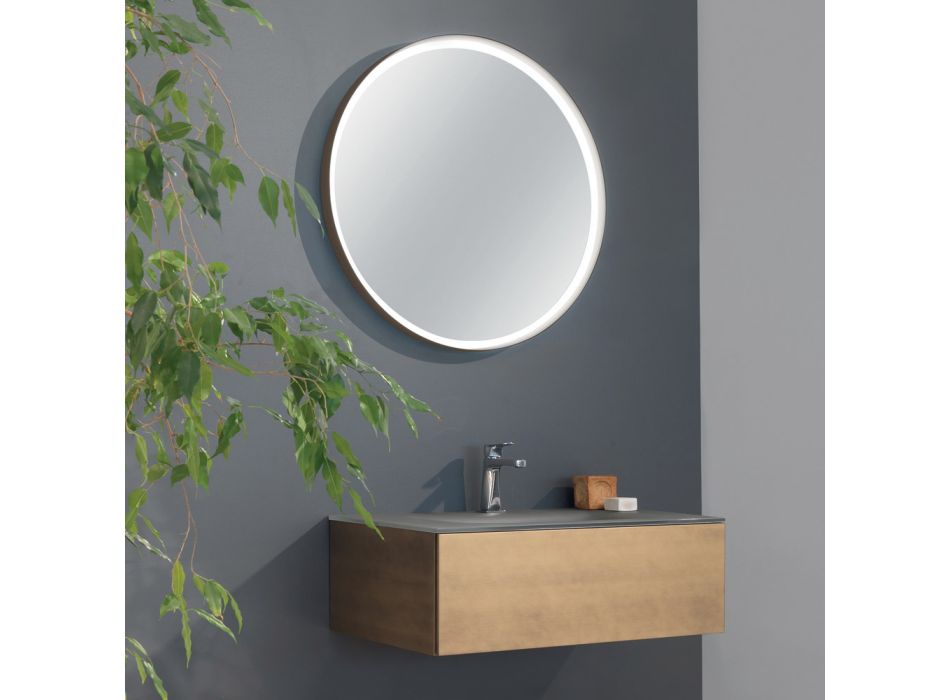 Závěsná koupelnová skříňka se zrcadlem z kovu, dřeva a luxusního křišťálu - Renga Viadurini