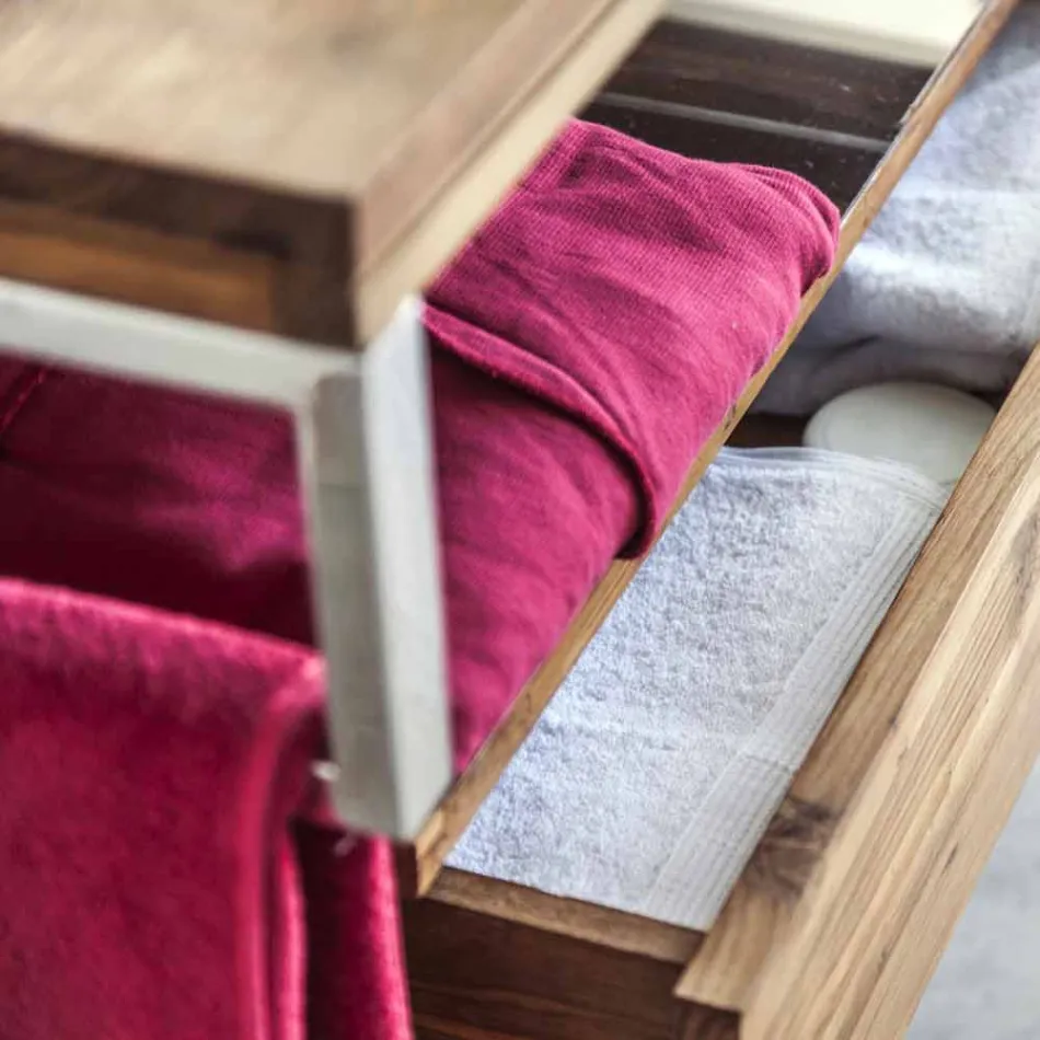 Závěsná koupelnová konzola se strukturou v přírodním teaku - Rodolfo Viadurini