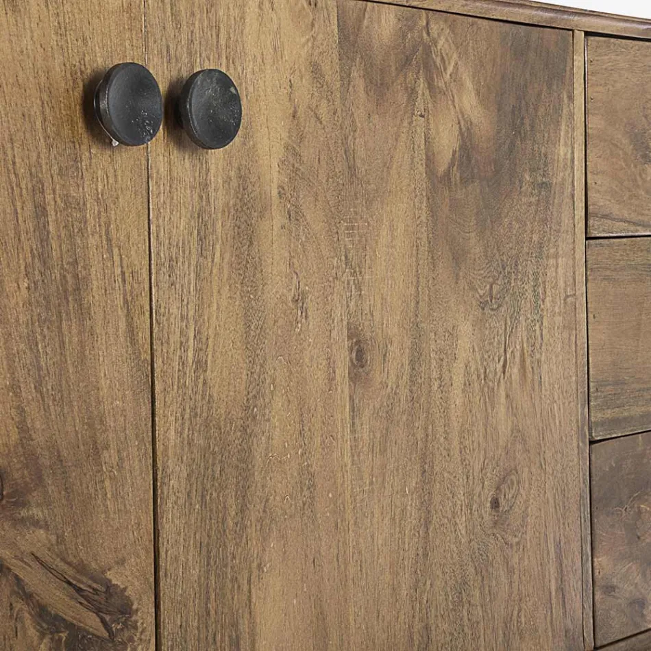 Mobilní příborník se 2 dvířky a 3 zásuvkami z vintage mangovníkového dřeva - Desiderio Viadurini