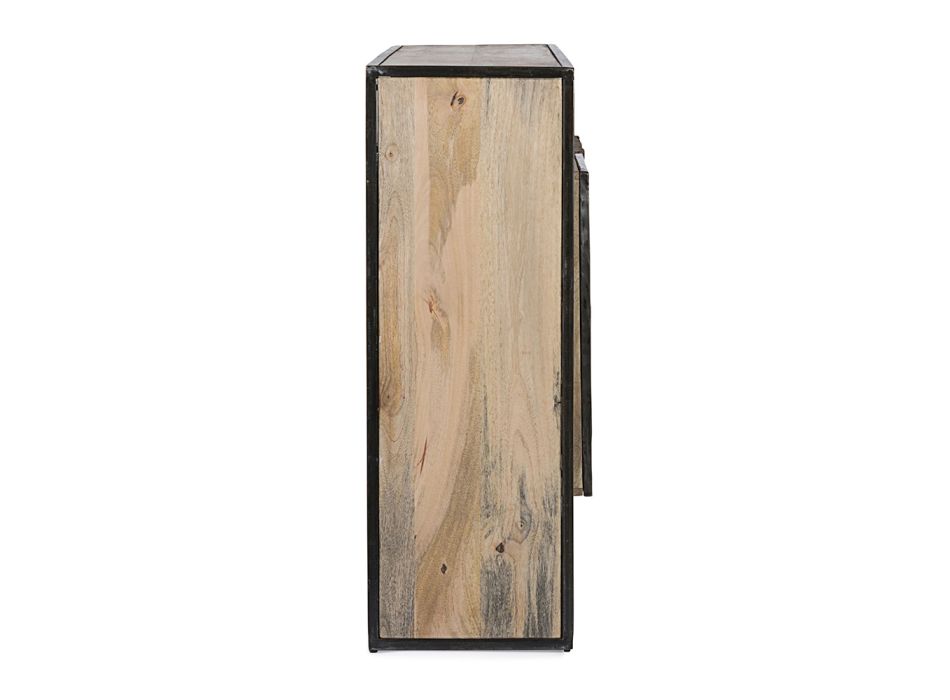 Mobilní příborník 3 dveře z mangového dřeva a oceli Homemotion - Signorino Viadurini