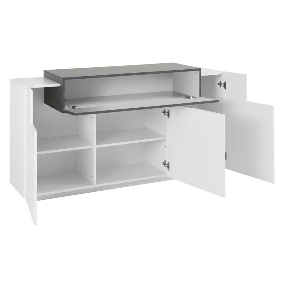 Mobilní příborník 4 dvířka bílá a antracitové dřevo, cement nebo javor - Tereza Viadurini