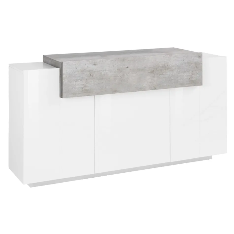 Mobilní příborník 4 dvířka bílá a antracitové dřevo, cement nebo javor - Tereza Viadurini