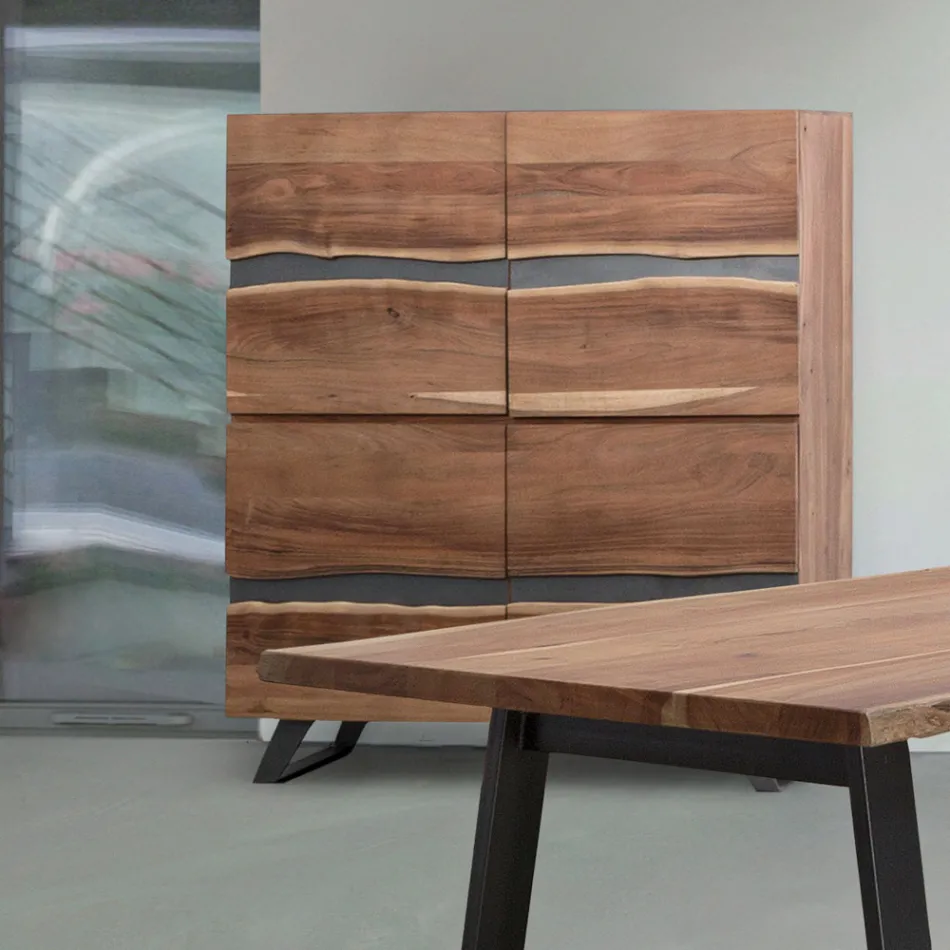 Mobilní příborník 4 dveře Acacia Wood Naturalistic Homemotion - Maramero Viadurini