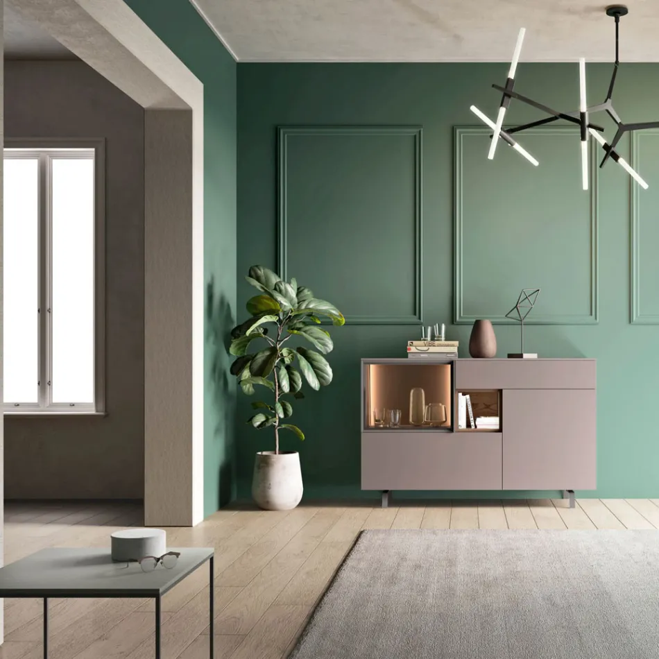 Příborník do obývacího pokoje nebo obývacího pokoje z ekologického dřeva a luxusního skla - Bruno Viadurini