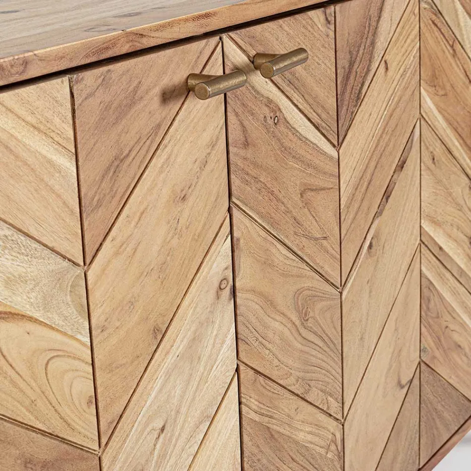 Mobilní příborník z akáciového dřeva 3 Doors etnický design Homemotion - Carla Viadurini