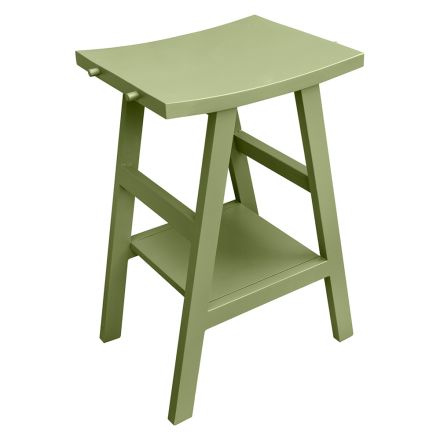 Samostatně stojící koupelnová skříňka s teakovým povrchem a velkou zelenou policí - Raomi Viadurini