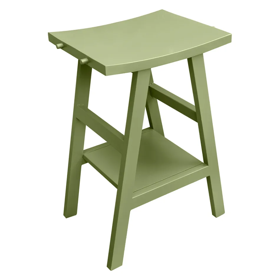 Samostatně stojící koupelnová skříňka s teakovým povrchem a velkou zelenou policí - Raomi Viadurini