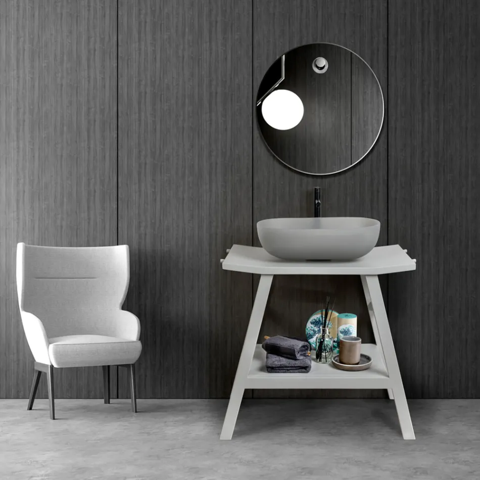 Samostatně stojící koupelnová skříňka s přírodním šedým teakovým povrchem - koňské žíně Viadurini