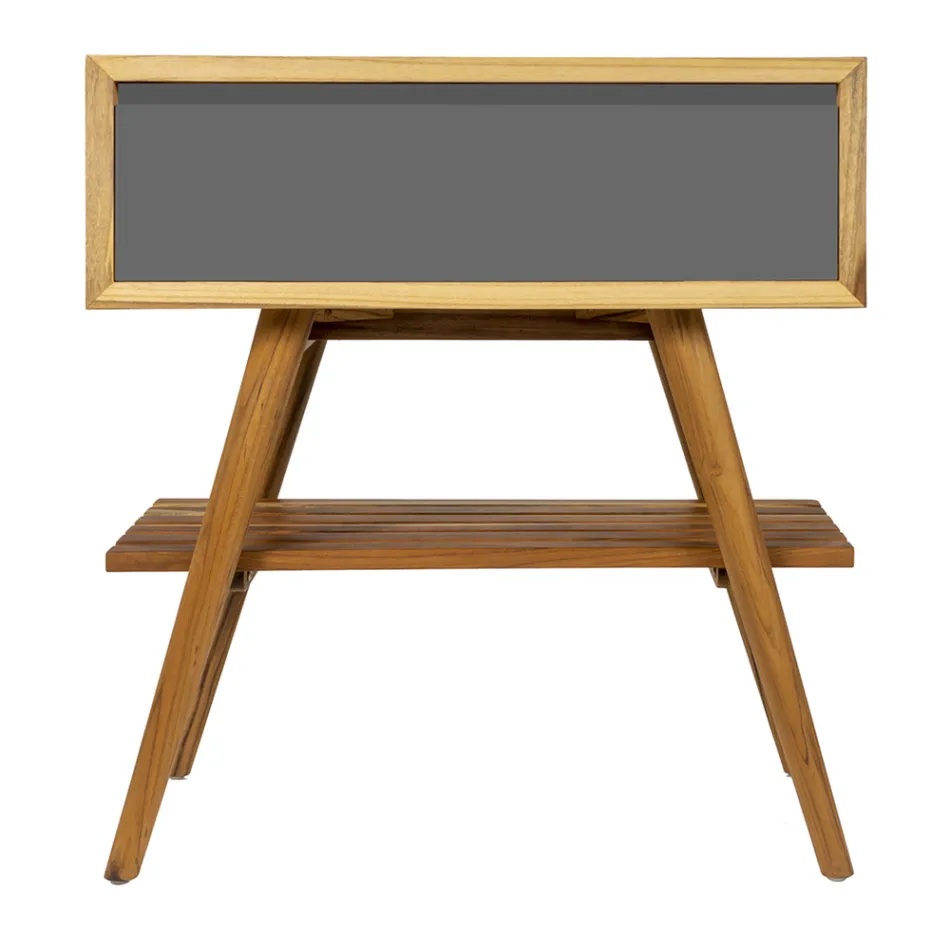 Volně stojící koupelnová skříňka z přírodního teaku s podporou šedé barvy - Gatien Viadurini