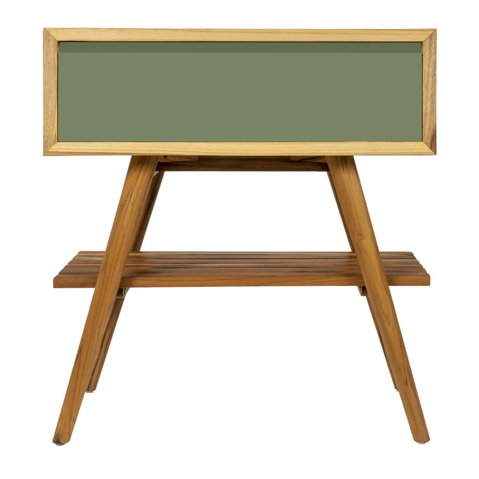 Koupelnová skříňka s dřevěným povrchem a komoda v zelené barvě - Gatien Viadurini