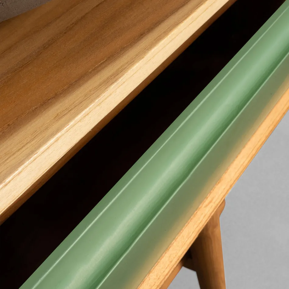 Koupelnová skříňka s dřevěným povrchem a komoda v zelené barvě - Gatien Viadurini