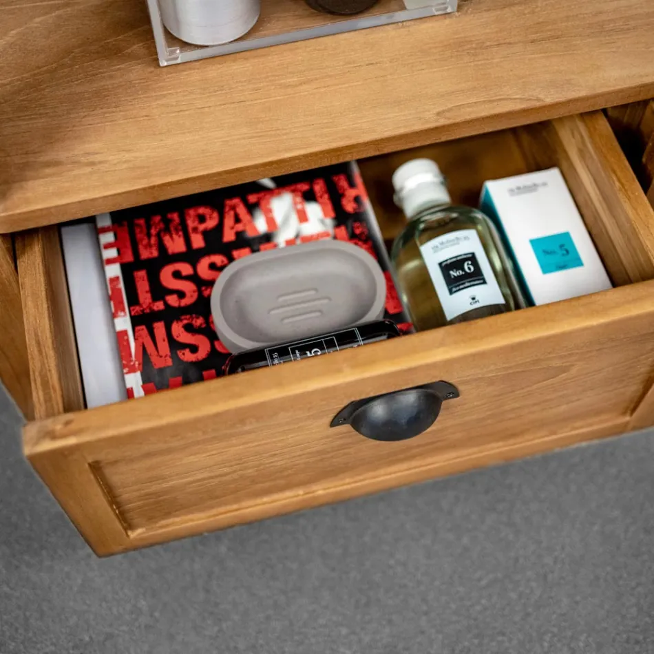 Samostatně stojící koupelnová skříňka z teaku se dvěma zásuvkami - keře Viadurini