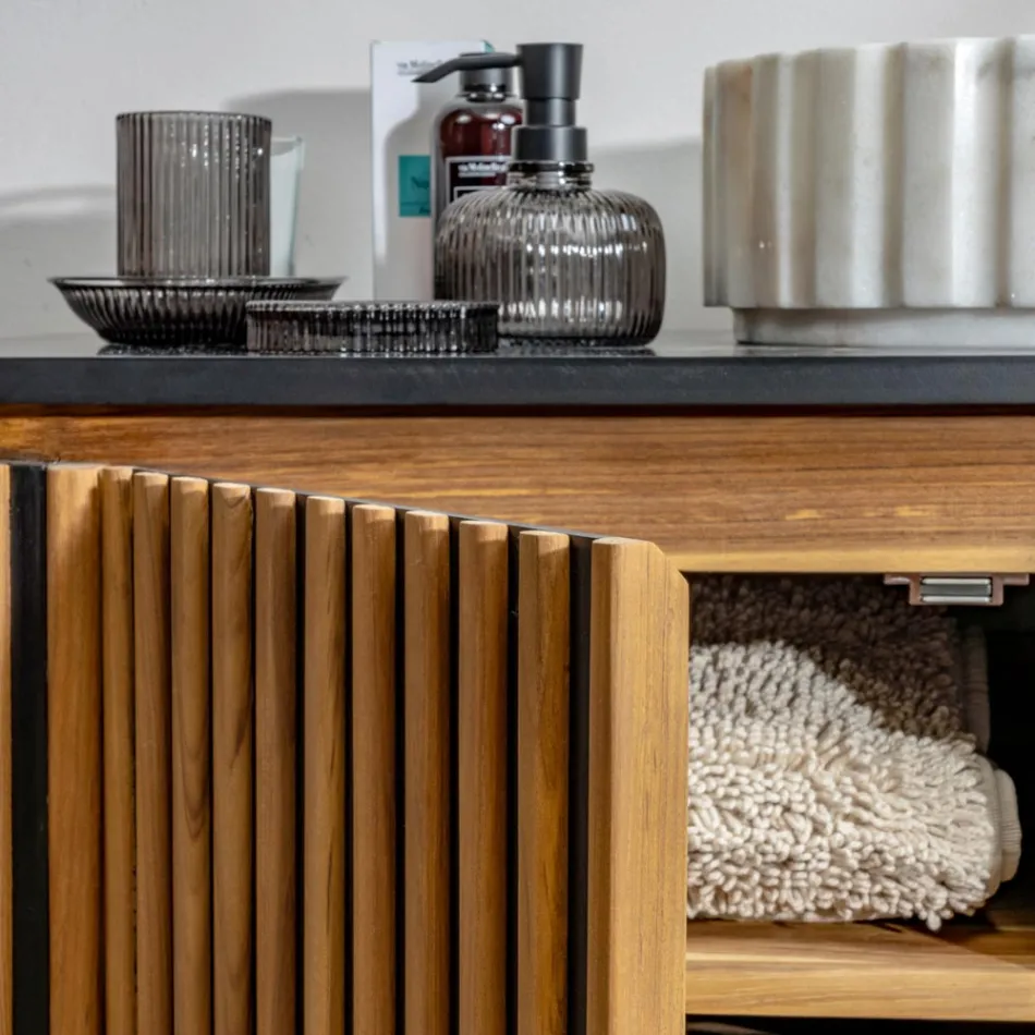 Ručně vyráběná koupelnová skříňka z masivního teaku a mahagonu - Heliconia Viadurini