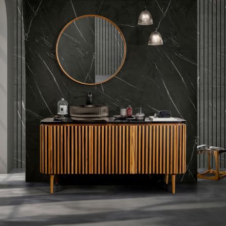 Ručně vyráběná koupelnová skříňka z masivního teaku a mahagonu - Heliconia Viadurini