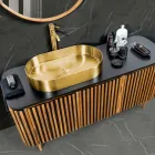 Ručně vyráběná koupelnová skříňka z masivního teaku a mahagonu - Heliconia Viadurini