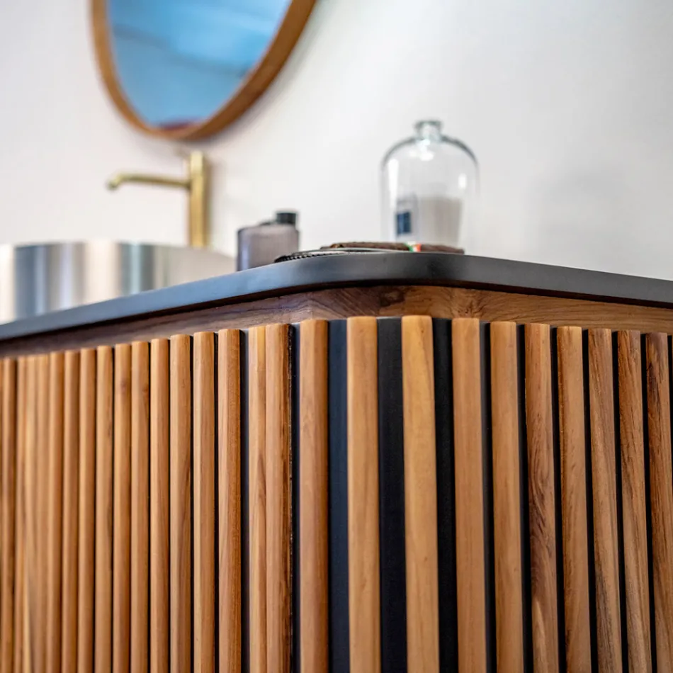 Ručně vyráběná koupelnová skříňka z masivního teaku a mahagonu - Heliconia Viadurini