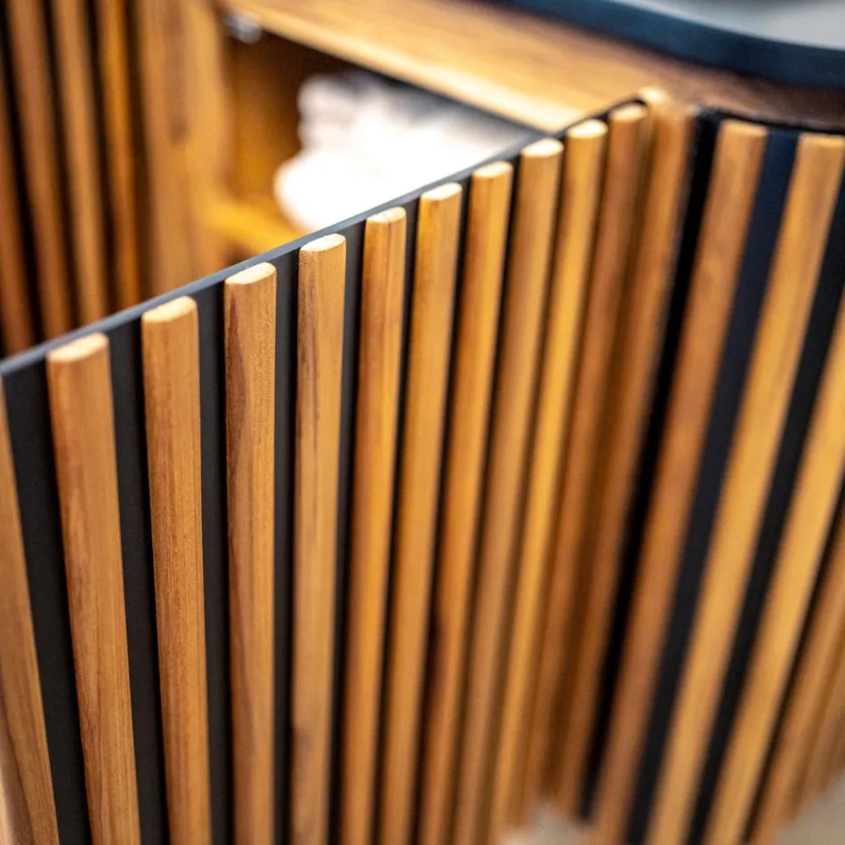 Ručně vyráběná koupelnová skříňka z masivního teaku a mahagonu - Heliconia Viadurini