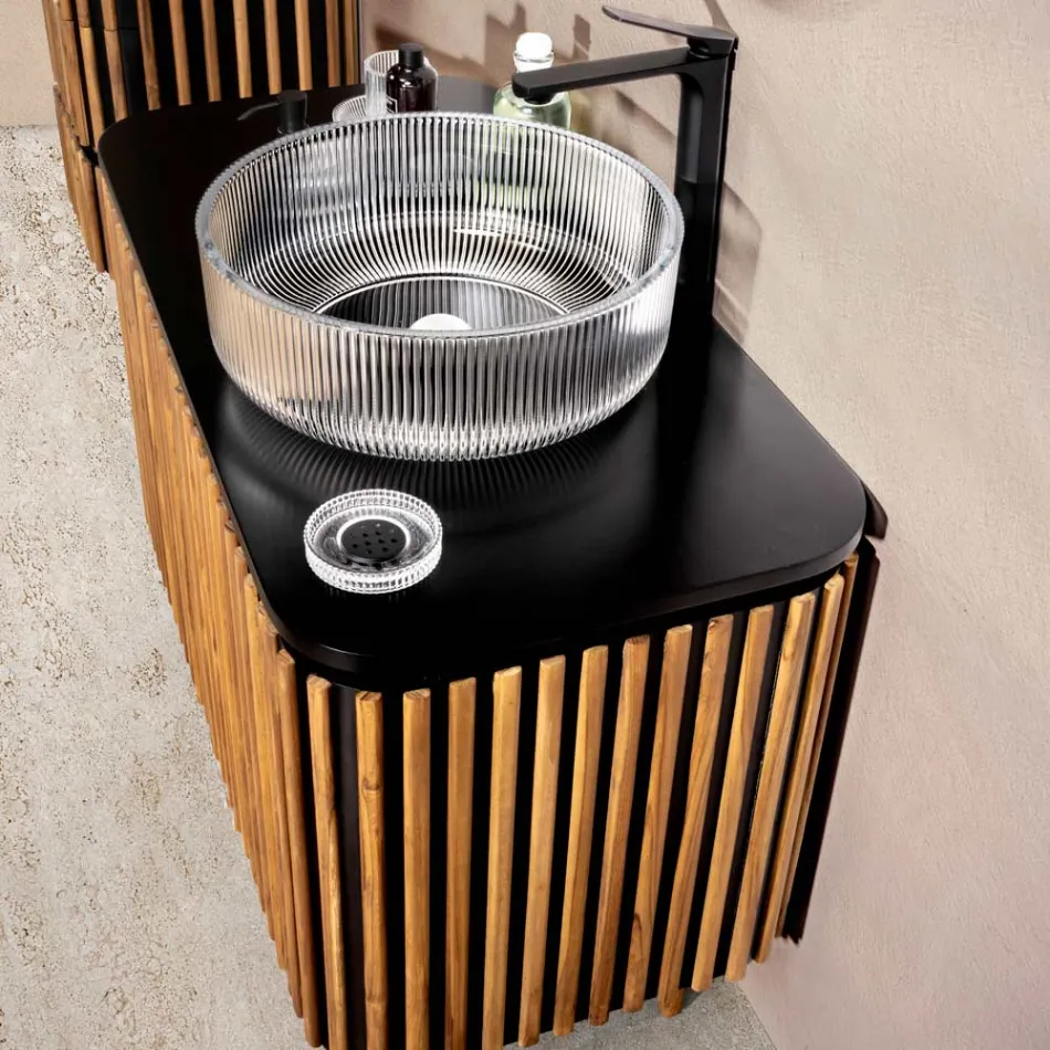 Ručně vyráběná koupelnová skříňka z masivního teaku a mahagonu - Heliconia Viadurini