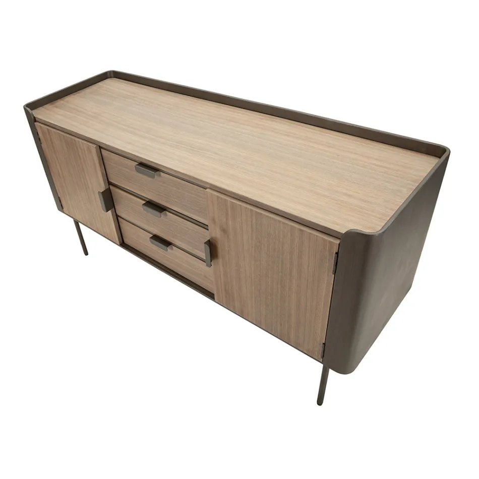 Skříň z jedlového dřeva a šedé litiny se 3 zásuvkami a 2 dvířky - Cooper Viadurini