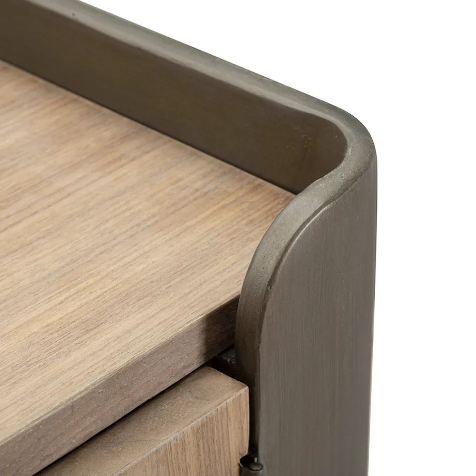 Skříň z jedlového dřeva a šedé litiny se 3 zásuvkami a 2 dvířky - Cooper Viadurini