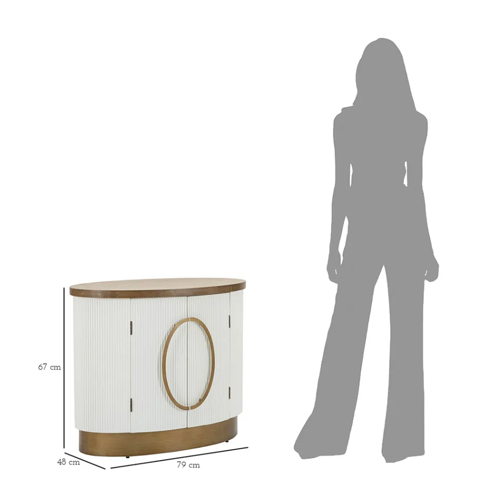 Oválná dřevěná skříňka s horními a zaoblenými vložkami se 2 dvířky - Rachel Viadurini