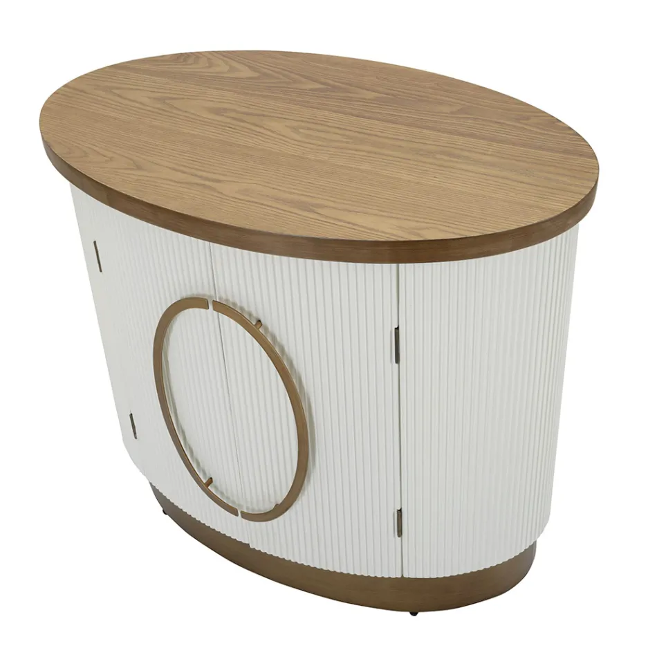 Oválná dřevěná skříňka s horními a zaoblenými vložkami se 2 dvířky - Rachel Viadurini