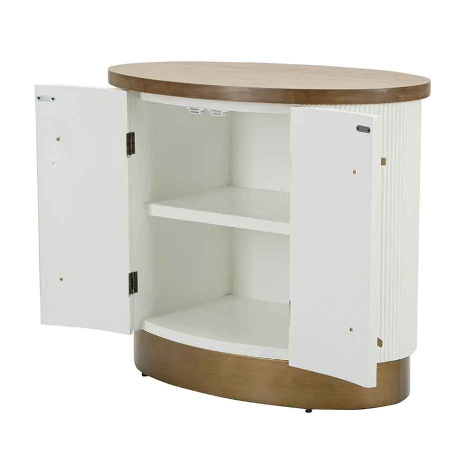 Oválná dřevěná skříňka s horními a zaoblenými vložkami se 2 dvířky - Rachel Viadurini