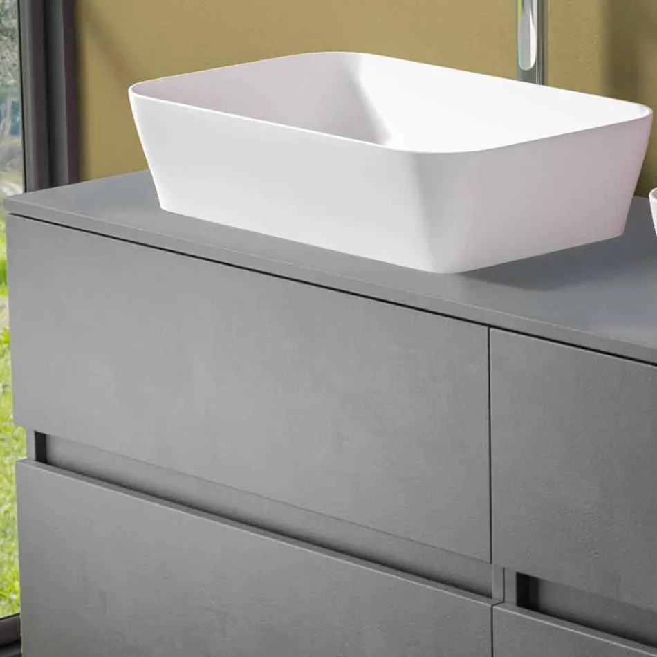 Závěsná koupelnová skříňka s dvojitým umyvadlem na desku - Mandrillo Viadurini