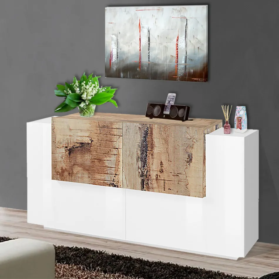 Nábytek do obývacího pokoje 2 dveře a 2 dveře ze dřeva 2 povrchové úpravy - Theresse Viadurini