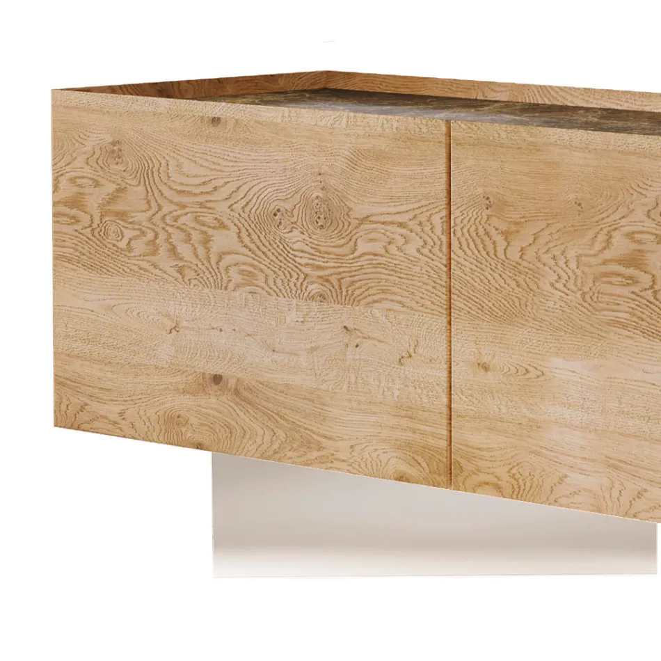 TV skříňka se 3 dveřmi se základnou z tvrzeného skla Made in Italy - Soraya Viadurini