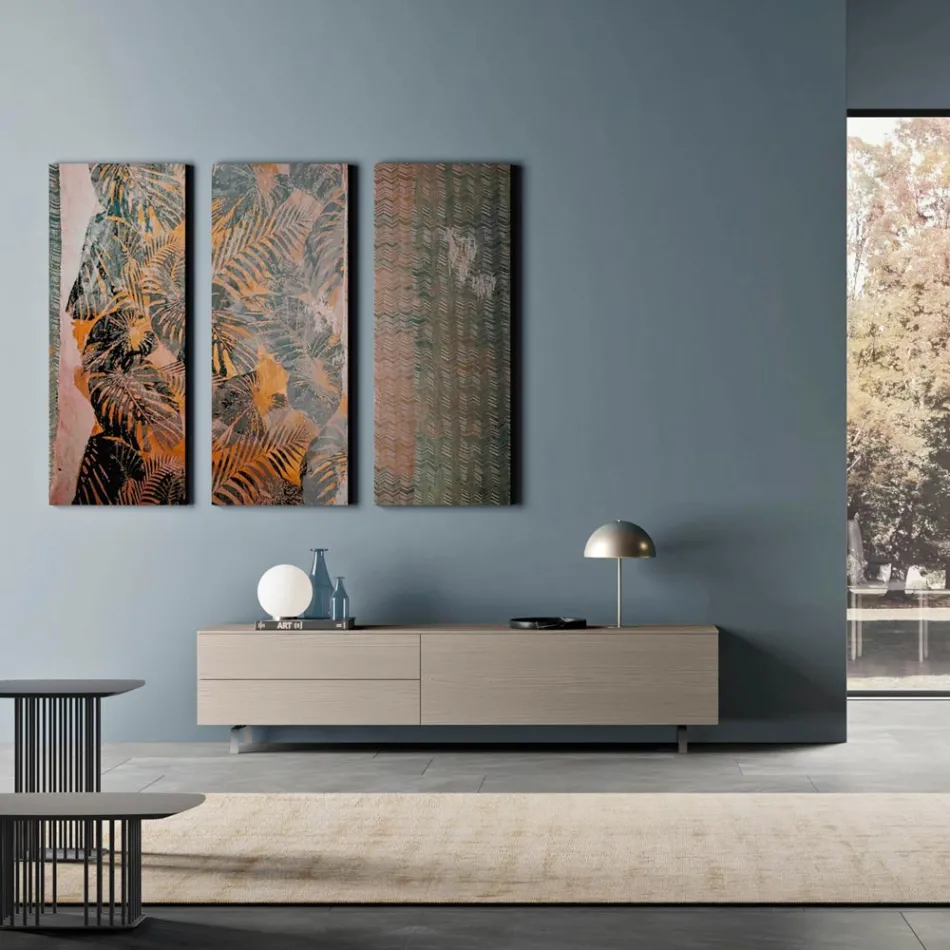 Nízká televizní skříň z ekologického dřeva, 1 dveře a 2 luxusní zásuvky - Bruno Viadurini