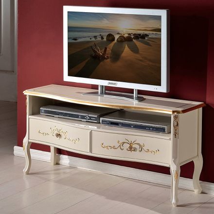 Klasický TV stolek z bílého dřeva a ořechu Made in Italy - Katerine Viadurini