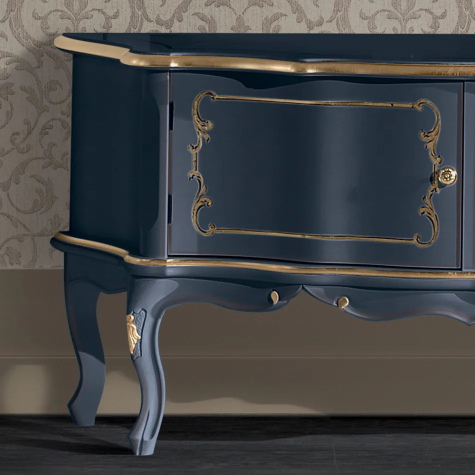 Klasický dřevěný TV stolek s dvířky a přihrádkami Made in Italy - Leonor Viadurini