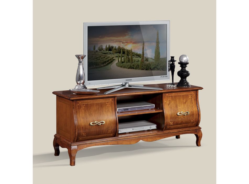 Klasický dřevěný TV stojan s vložkami Made in Italy - Hastings Viadurini