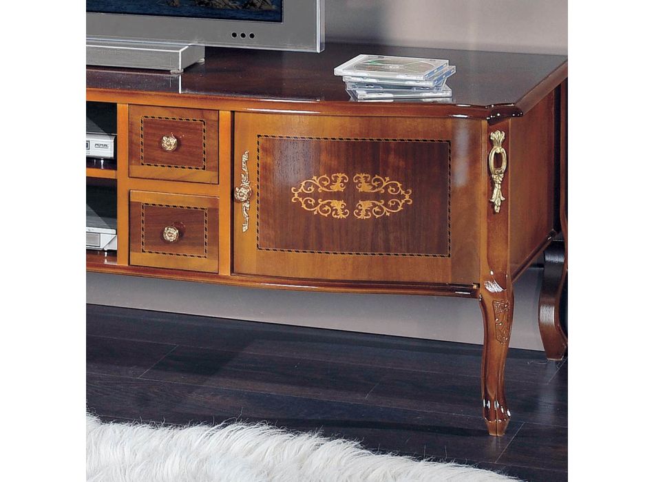 Klasický dřevěný TV stojan s vložkami Made in Italy - Katerine Viadurini
