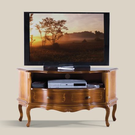 Klasická TV skříňka z intarzovaného ořechového dřeva Made in Italy - Leonor Viadurini