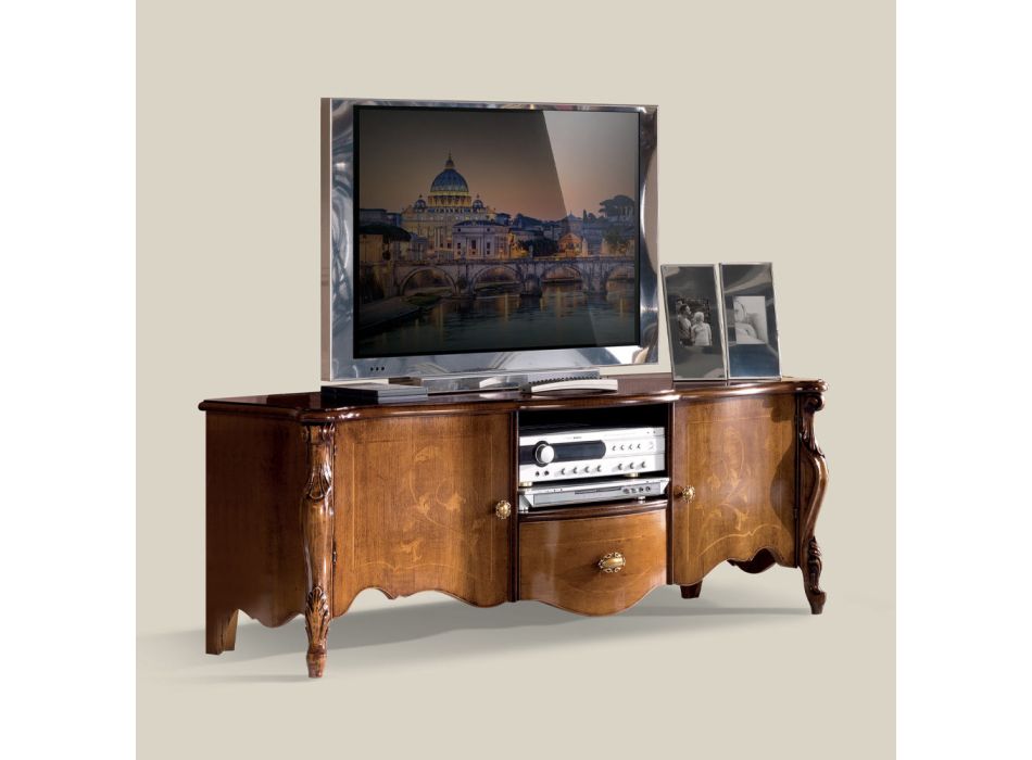 TV skříňka se 2 dvířky a dřevěnou zásuvkou Made in Italy - Caligola Viadurini