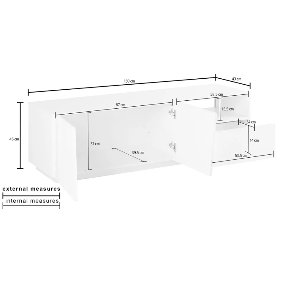 TV skříňka se 2 dvířky, zásuvkou a otevřenou přihrádkou Made in Italy - Popilio Viadurini