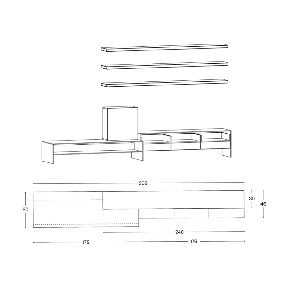 TV stolek se 3 policemi a odklápěcí nádobou Made in Italy - Roman Viadurini