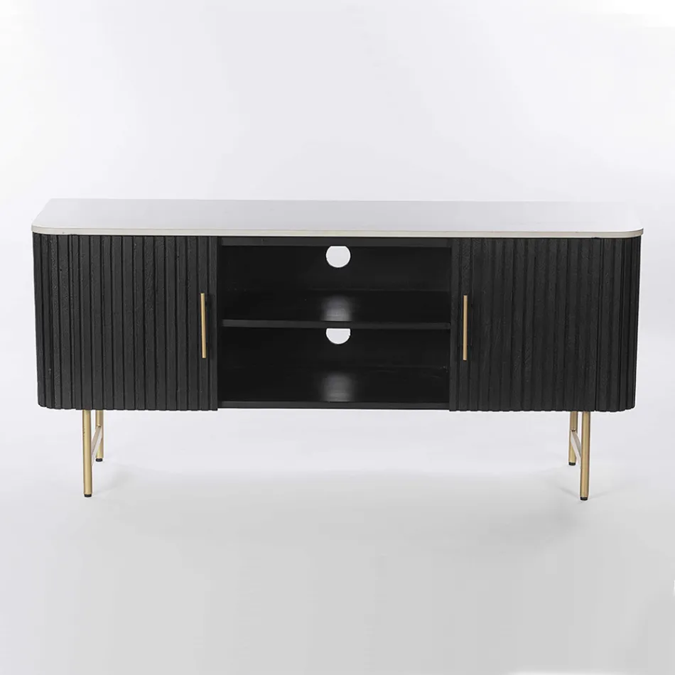 Televizní stolek s mramorovou deskou a rámem z mangového dřeva - Fisherman Viadurini